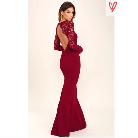 Lulus Dresses & Skirts - Backless Whenever You Call Wine Red Lace Beauty